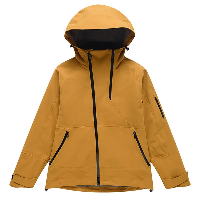 Unisex windproof waterproof ski suit for winter sports in yellow, black, grey, and liner colours