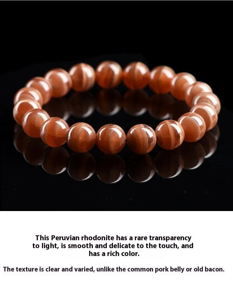 Natural Old Mine Rhodochrosite round beads bracelet with Ruyi design elements