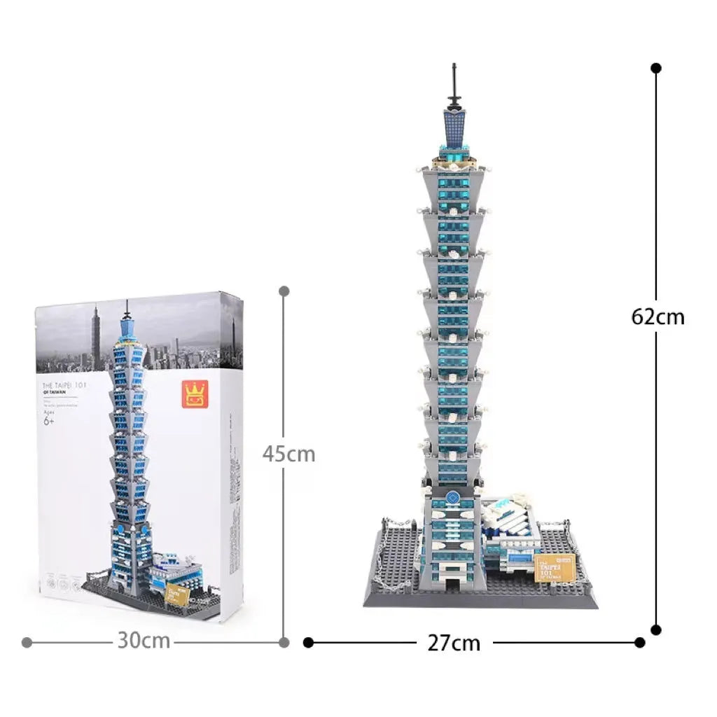 Wange plastic building block set with over 800 pieces for constructing landmark models including Big Ben and the Statue of Liberty.