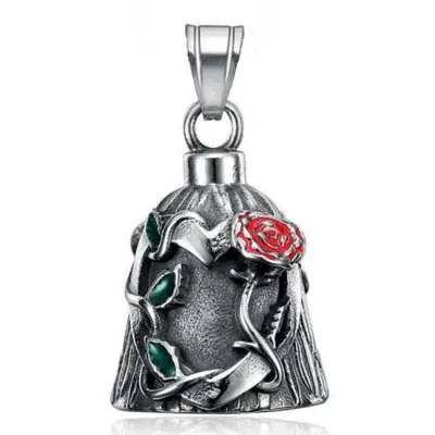 Titanium steel vintage polished motorcycle lucky bell with double-sided epoxy rose and geometric design