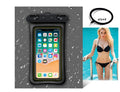 Orange waterproof phone pouch with double airbag design and a black lanyard.