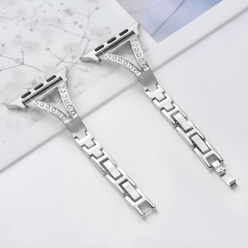Zinc alloy Apple Watch strap with herringbone diamond pattern in multiple colour options