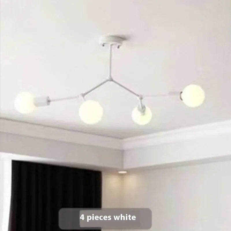 Nordic style iron chandelier ceiling lamp with multiple heads for bedroom or living room