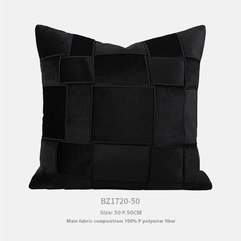 Chenille woven square pillow cushion in beige colour on a sofa