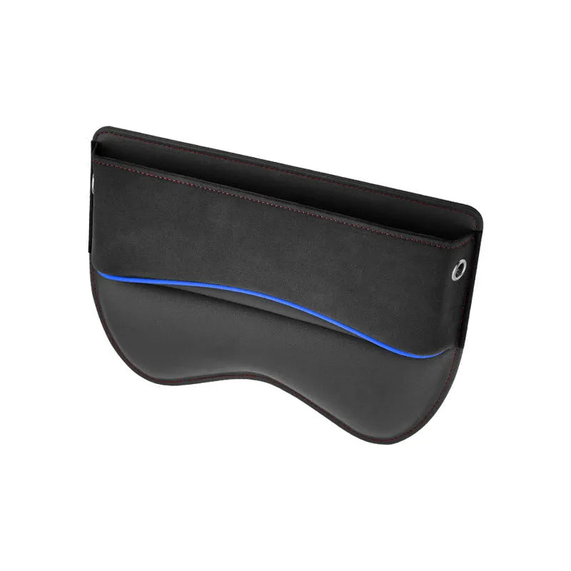 Leather car seat storage box in beige suede colour on a vehicle seat