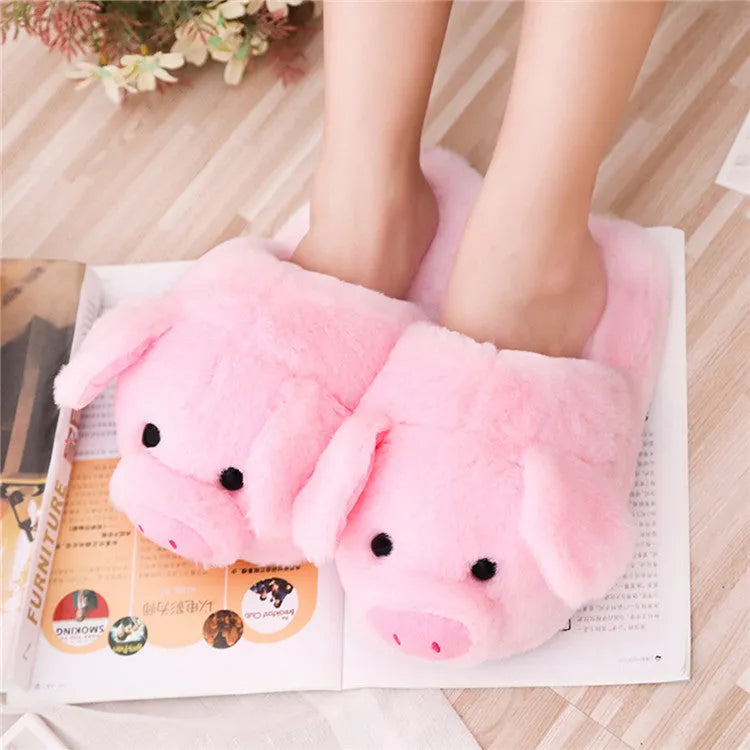 Pink pig floor slippers made of short plush with PP cotton filling