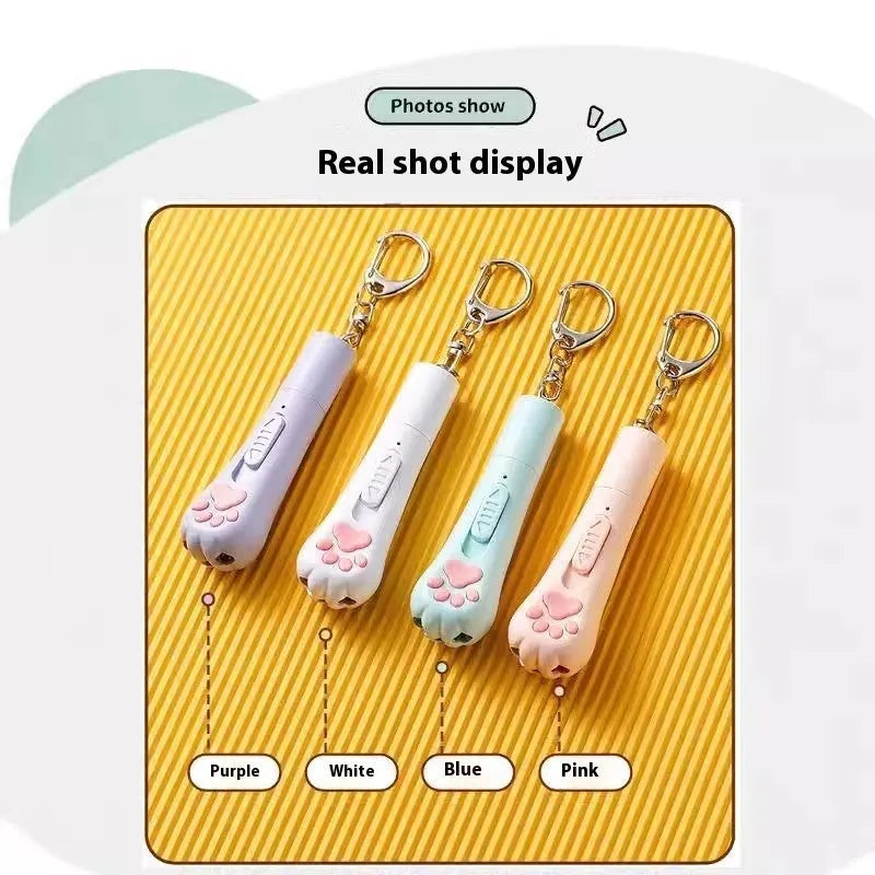 Rechargeable cat pen light toy with automatic self-hi feature in cream white, pink, or sky blue
