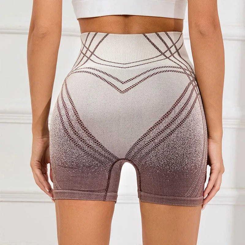 Women's gradient high waisted fitness shorts in nylon blend fabric for yoga and running