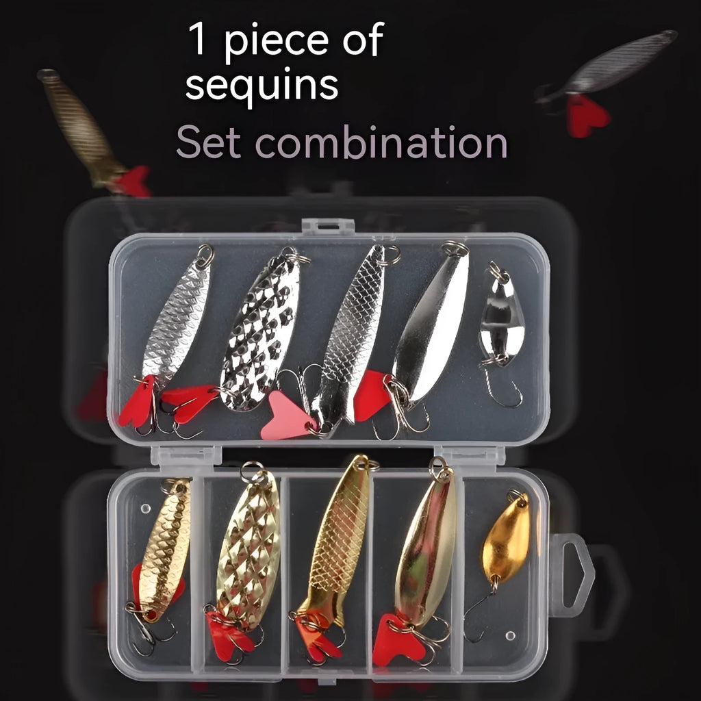 Pineapple-shaped iron fishing lure covered in gold and silver metal sequins.