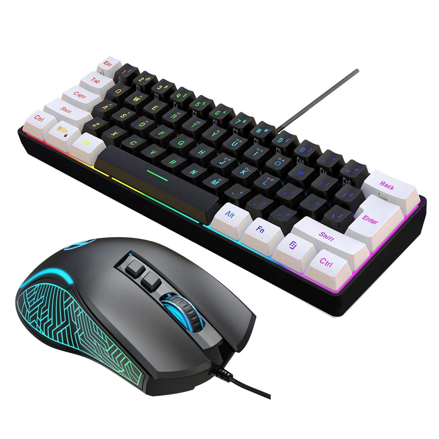 Simple wired 61 key membrane keyboard in white and black colour scheme with UK layout