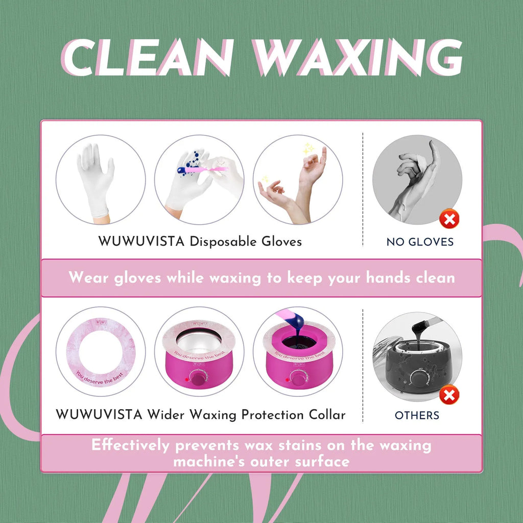 WUWUVISTA professional waxing kit with black wax warmer, coloured hard wax beads, applicators and aftercare products