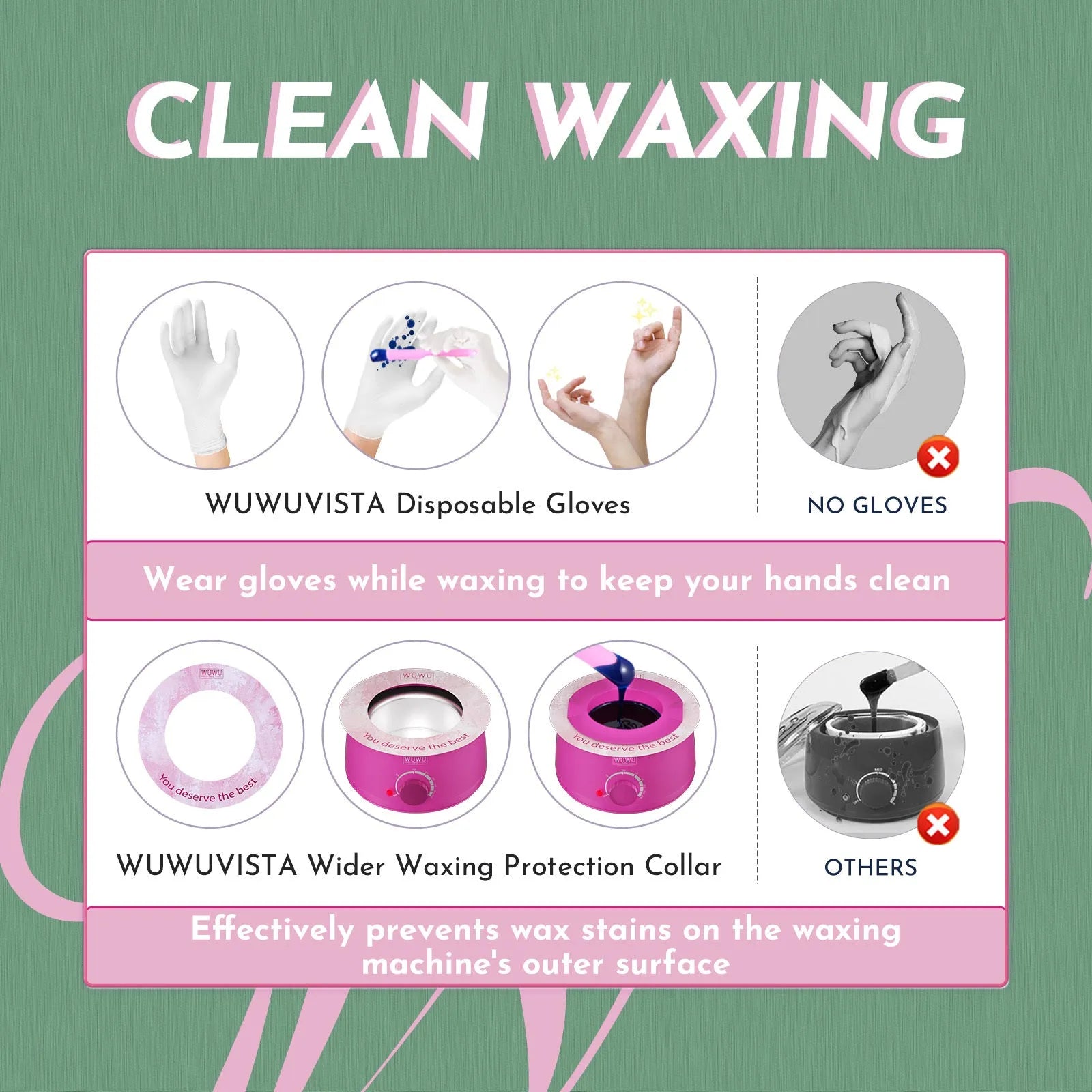 WUWUVISTA professional waxing kit with black wax warmer, coloured hard wax beads, applicators and aftercare products