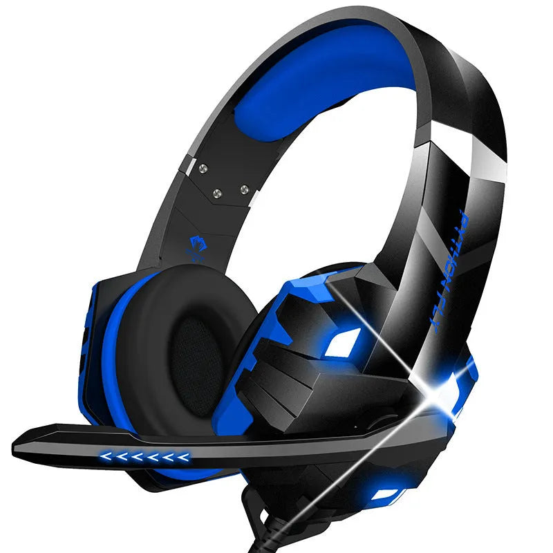 Wired gaming headset with RGB breathing lights and microphone in blue colour