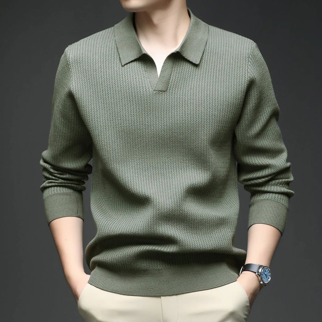 Men's loose pullover sweater in polyester blend fabric available in four colours for autumn casual wear