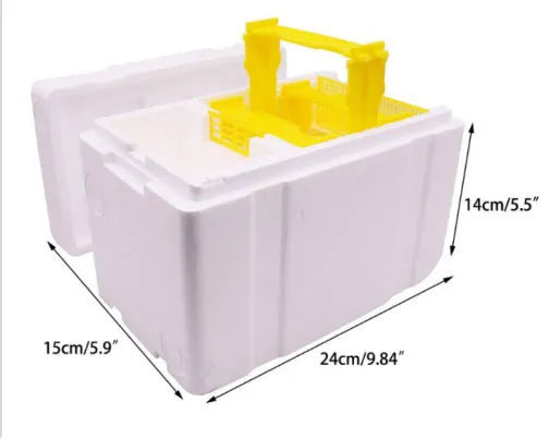 Three white EPS foam bee delivery boxes for hive mating and pollination transport