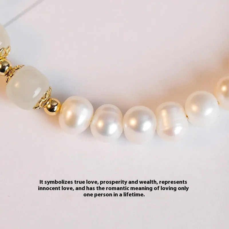 Korean style freshwater pearl bracelet with diamond-shaped electroplated beads in jade colours