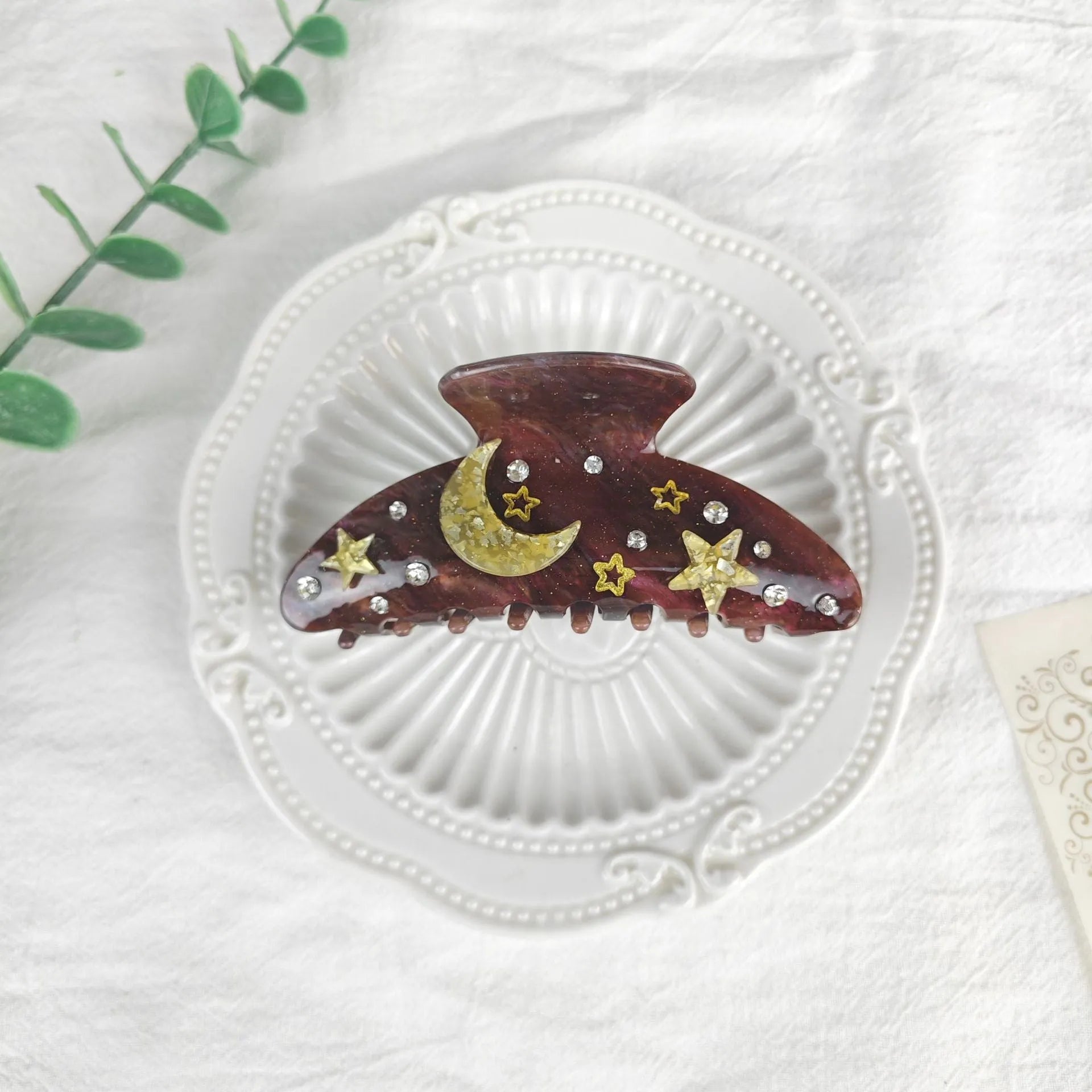 Oversized celestial barrette hair clip with star moon design in starry sky colours