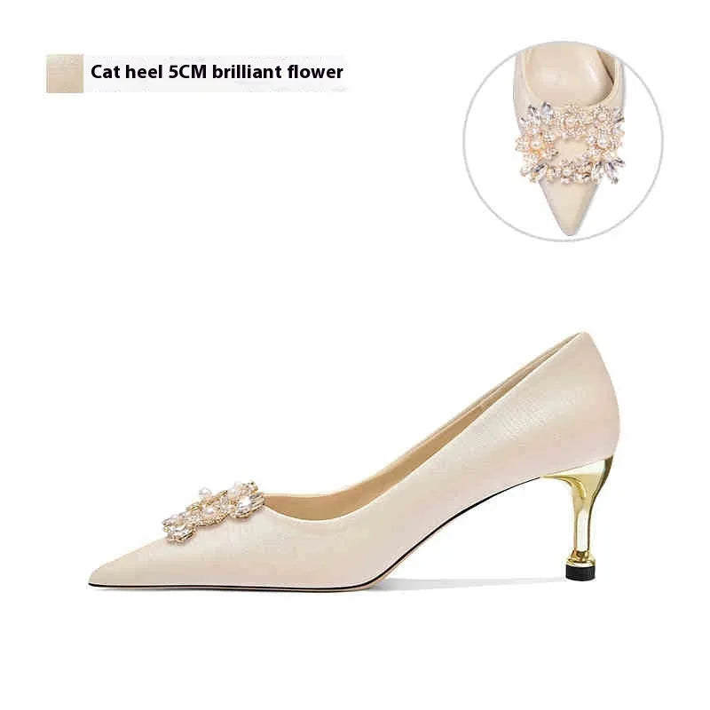 French wedding crystal bridal high heels with pointed toe and rhinestone decoration