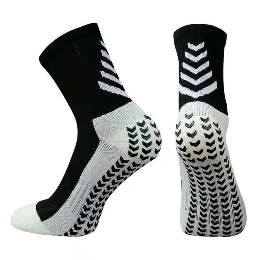 Men's mid-calf athletic socks with non-slip silicone grip in geometric patterns
