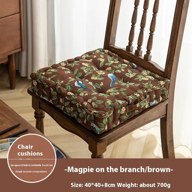 American dining chair cushion with floral pattern measuring 40x40x8cm in apricot colour