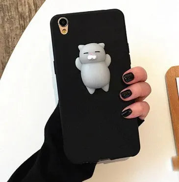 3D cartoon cat design silicone phone case for iPhone models on white background