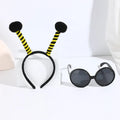 Yellow bee costume headband and glasses set with black stripes for children's dress up and parties