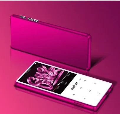 Black portable MP3 player with 2.4 inch touchscreen displaying music playback interface