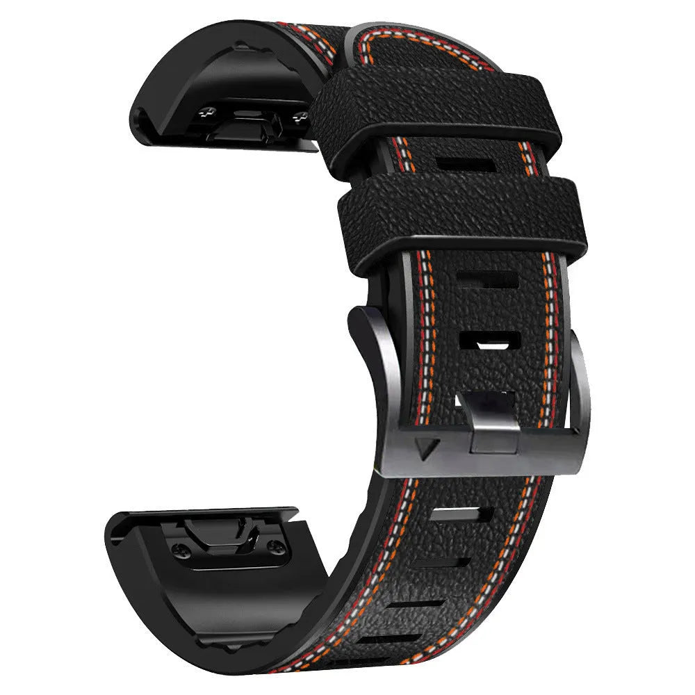 Silicone leather quick release watchband for Garmin Fenix smartwatch in black