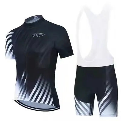 Cycling jersey and pants set in moisture-wicking fabric for summer riding