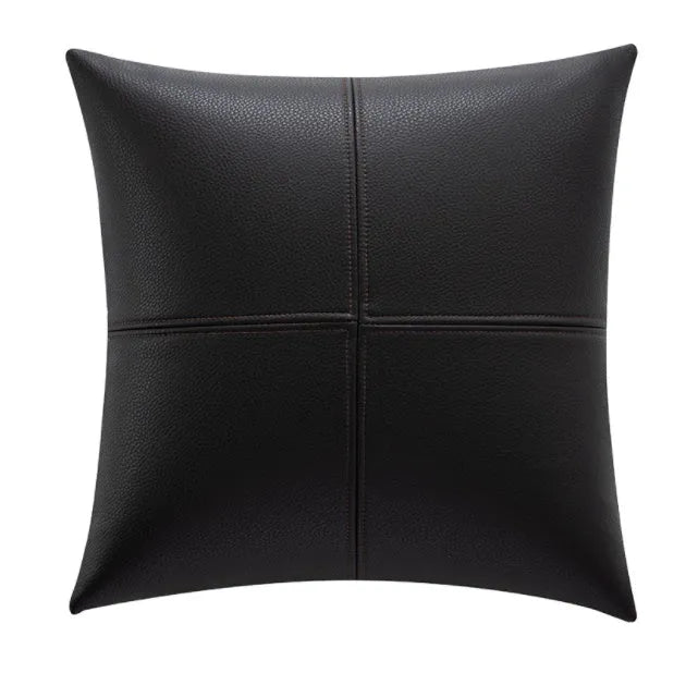 Solid colour soft cowhide leather pillow cover in Nordic style on a sofa.