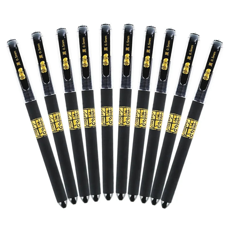 Set of 8 black gel pens with two tip styles: bullet tip and needle tip options