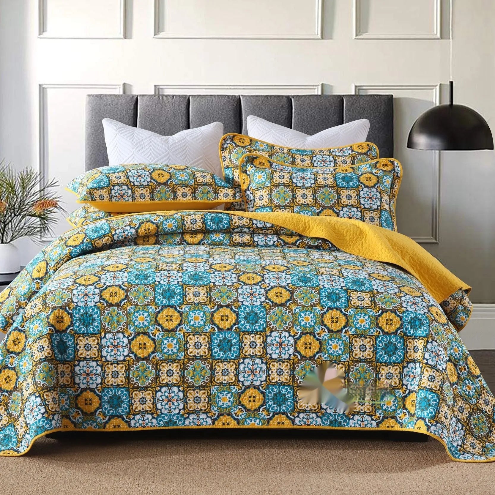 Pure cotton quilt cover set with pillowcases in American style floral pattern