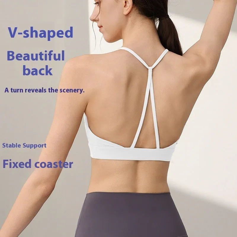 Women's nylon sports vest with fixed double-shoulder straps in black, white, green tea green, Starship pink and sunshine desert colours for running and yoga