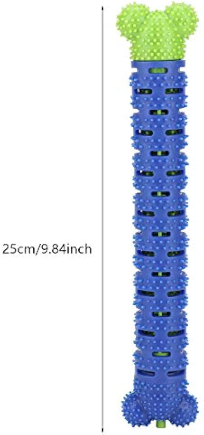 Blue green dog molar cleaning stick with serrated brush head design for dental care