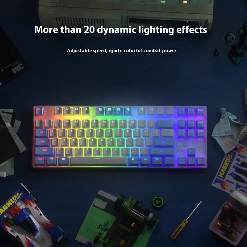 Wireless Bluetooth mechanical keyboard with metal construction in purple-white or blue-white colour options