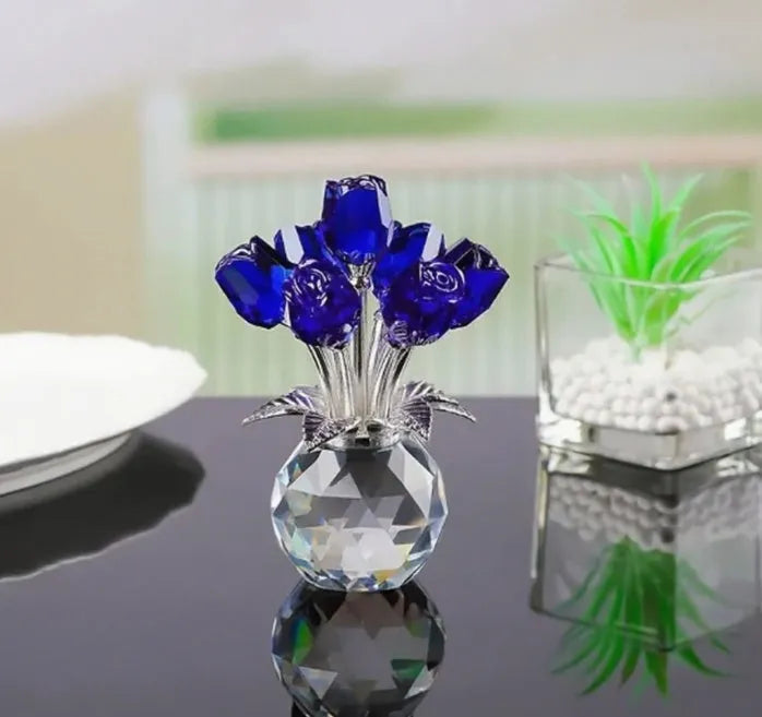 K9 crystal glass rose decoration with geometric shaping in one of seven colour options