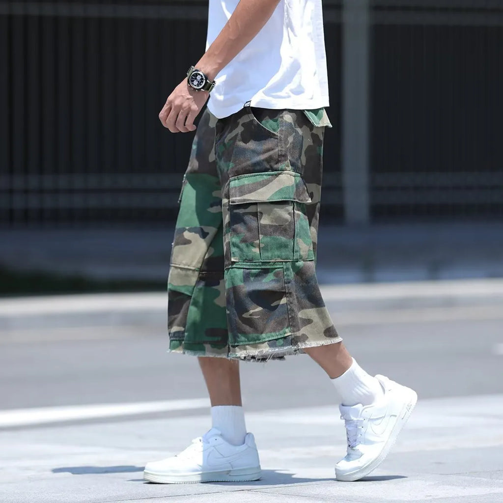 Men's American retro workwear camouflage shorts in loose cropped summer style