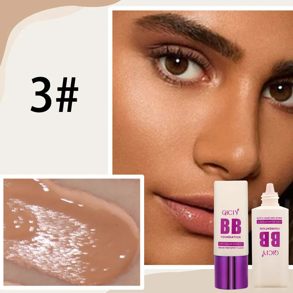 Feeding bottle format BB cream with applicator in 10 shade options for brightening coverage