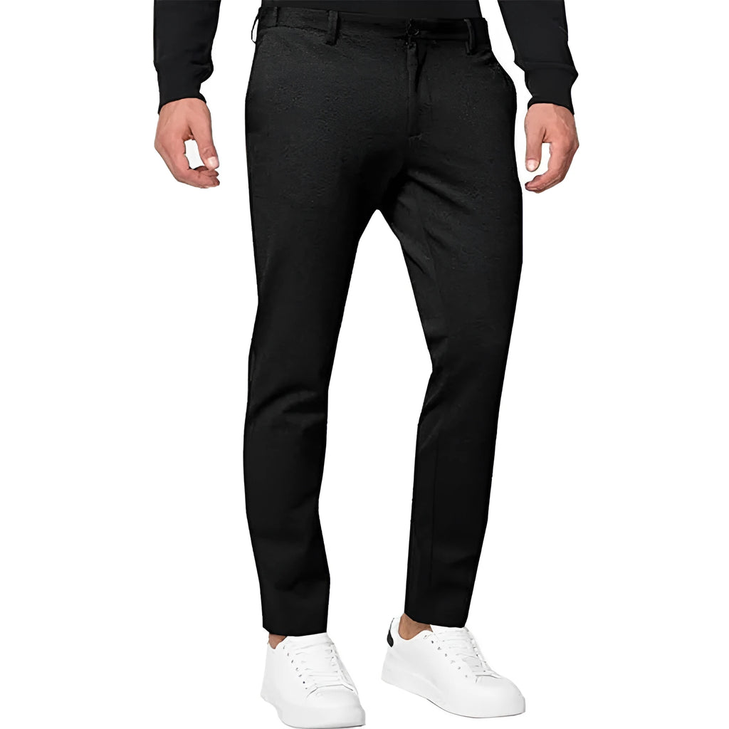 Men's slim-fit tapered chino trousers in solid colour with mid-waist design