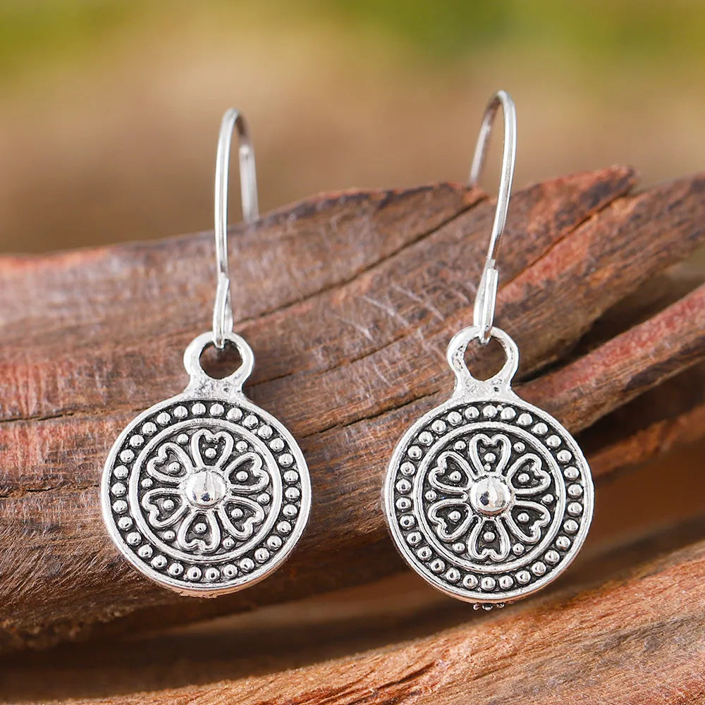 Bohemian retro geometric earrings with distressed electroplating and ethnic round prints