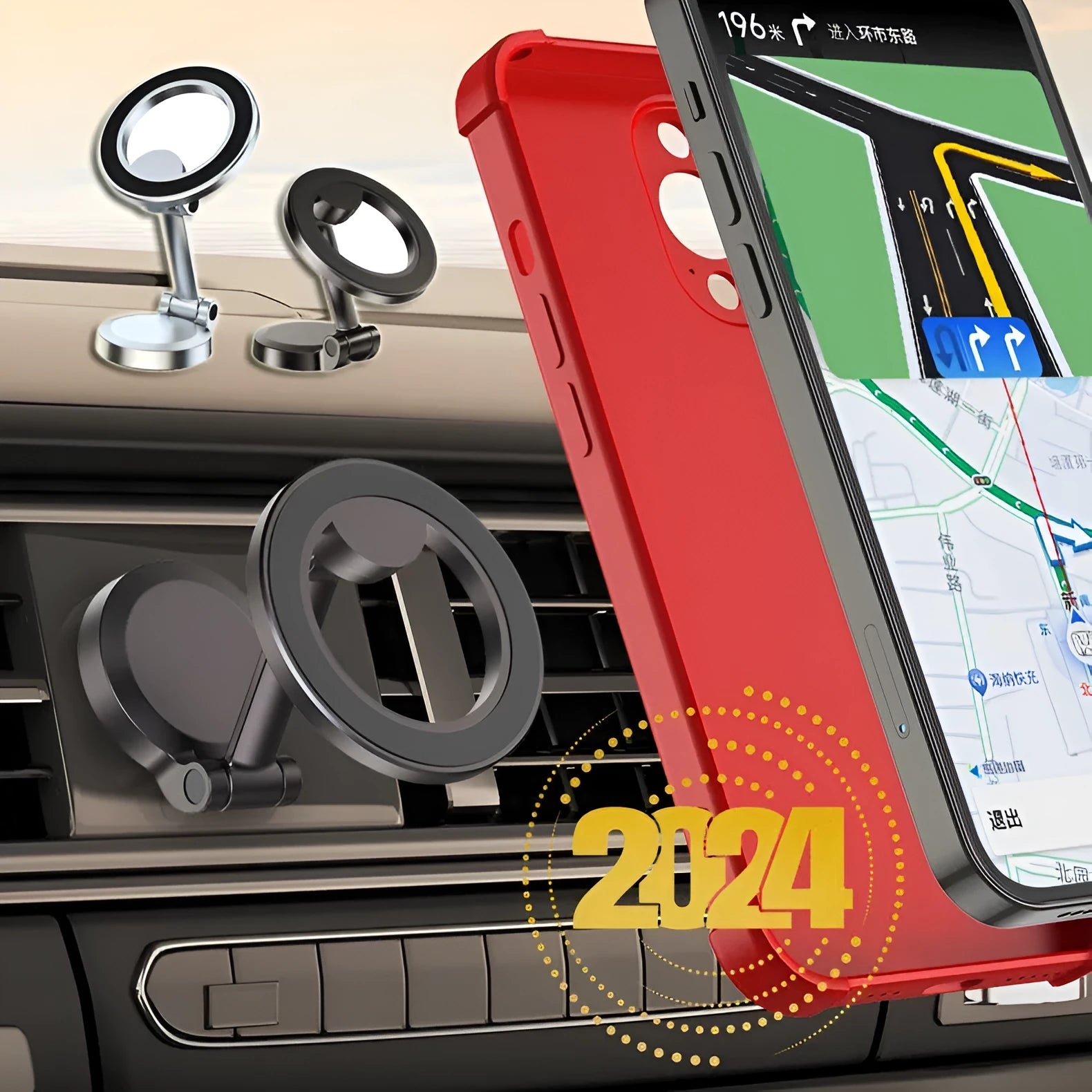 All-metal magnetic car phone mount in Qian colour with foldable design for dashboard mounting