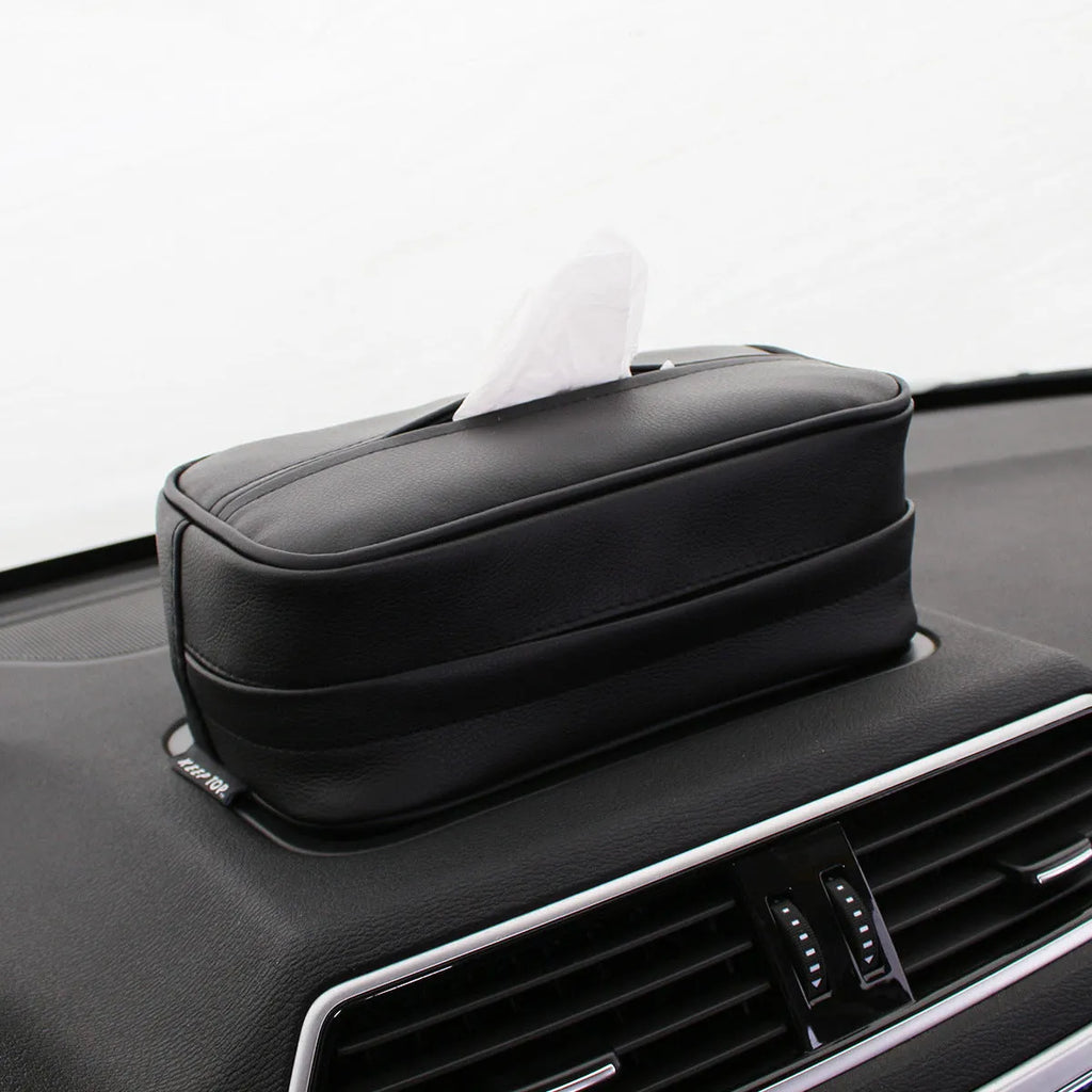 Black and beige PU leather hanging storage box for car and home organisation