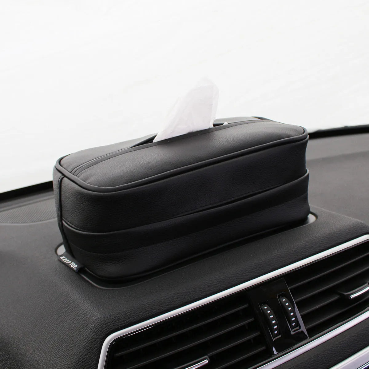Black and beige PU leather hanging storage box for car and home organisation