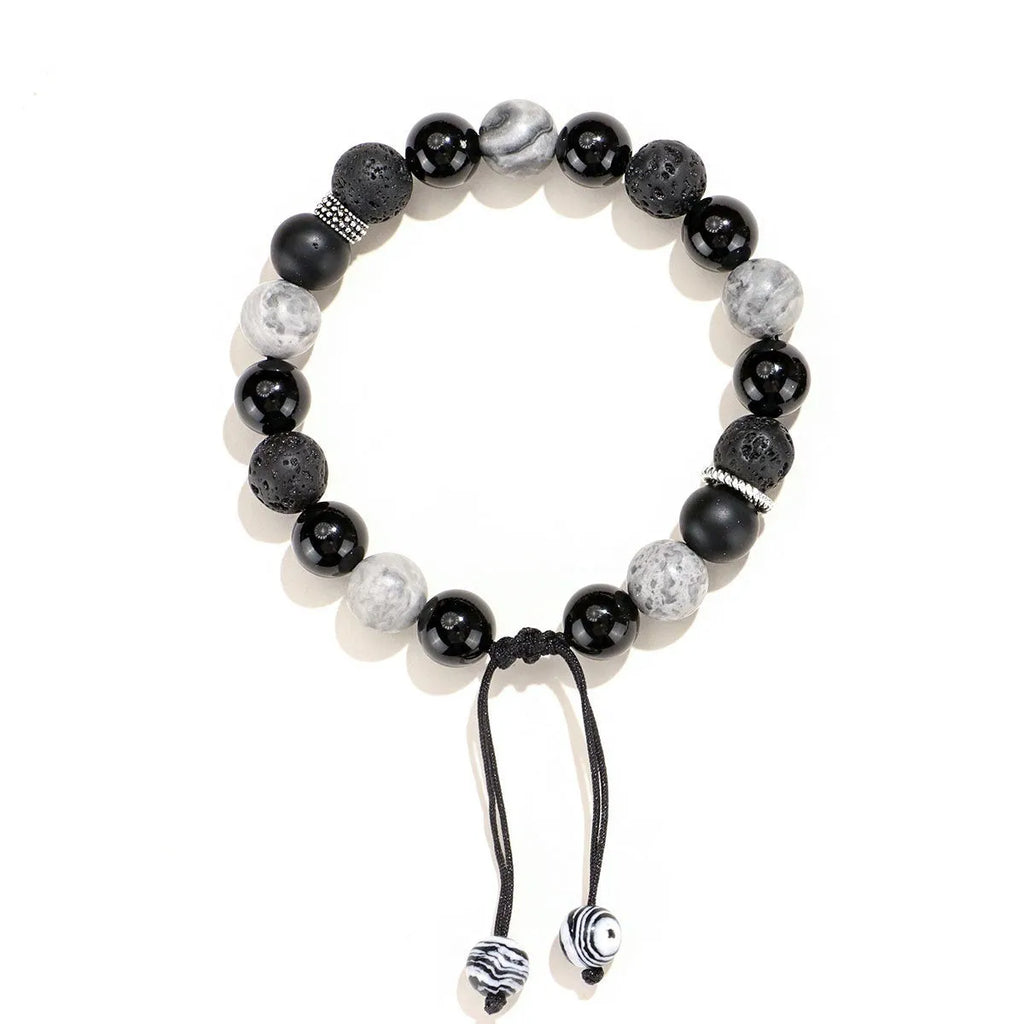 Black agate map stone bracelet with volcanic rock accents in New Chinese style