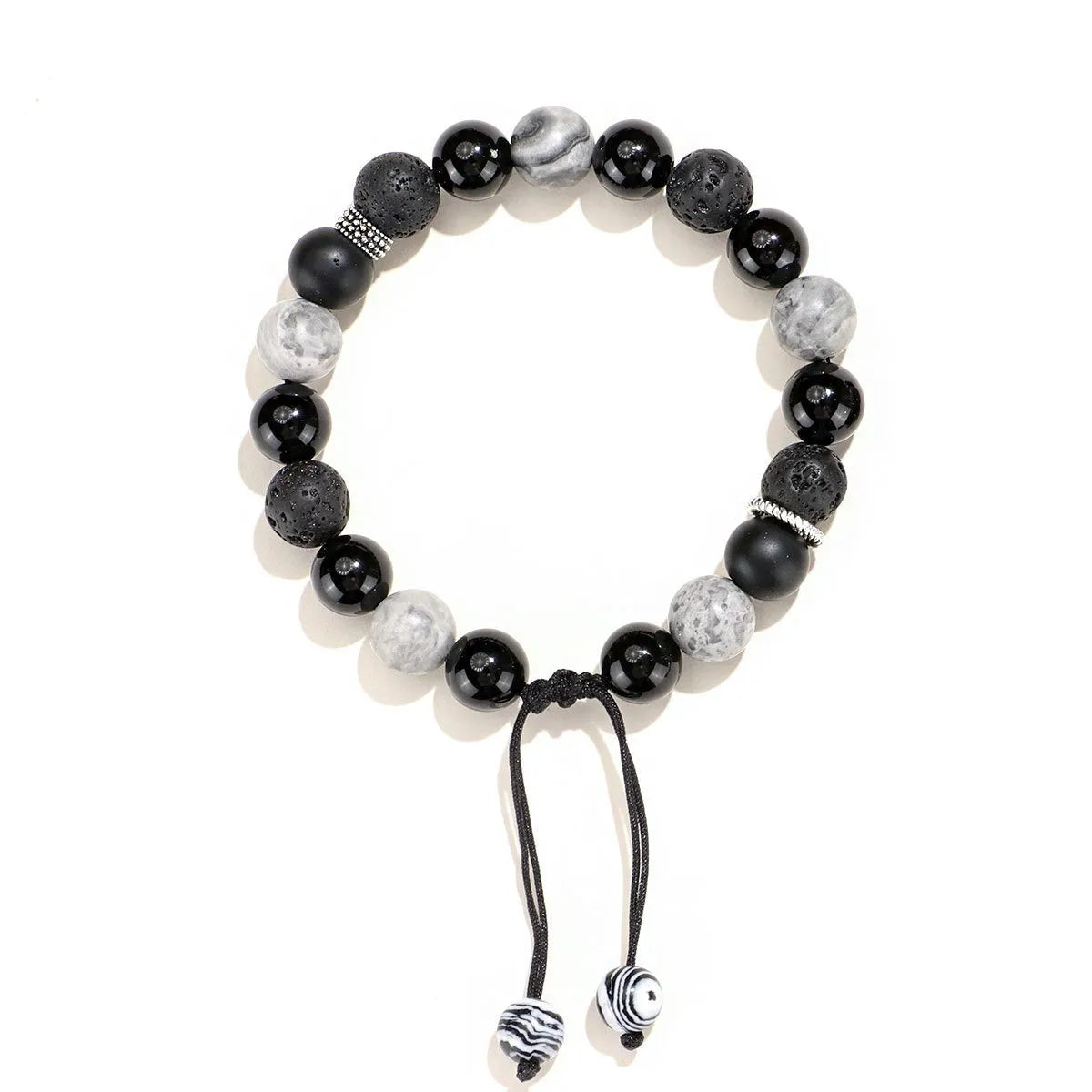 Black agate map stone bracelet with volcanic rock accents in New Chinese style