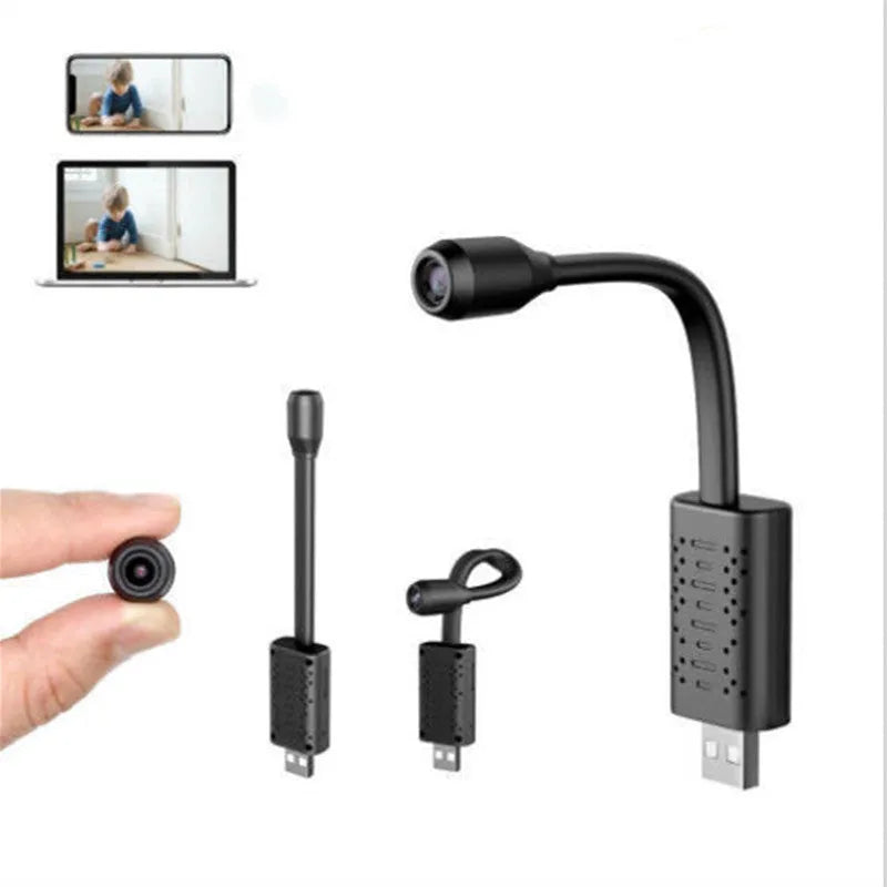 Black V380 wireless USB HD security camera measuring 158mm long with memory card support