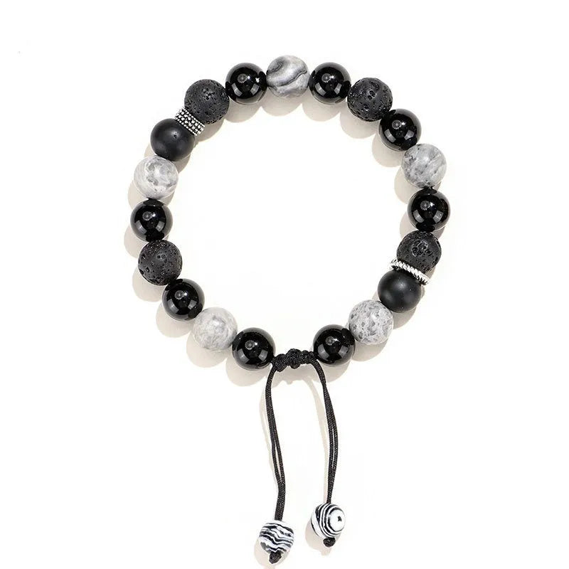 Black agate map stone bracelet with volcanic rock accents in New Chinese style