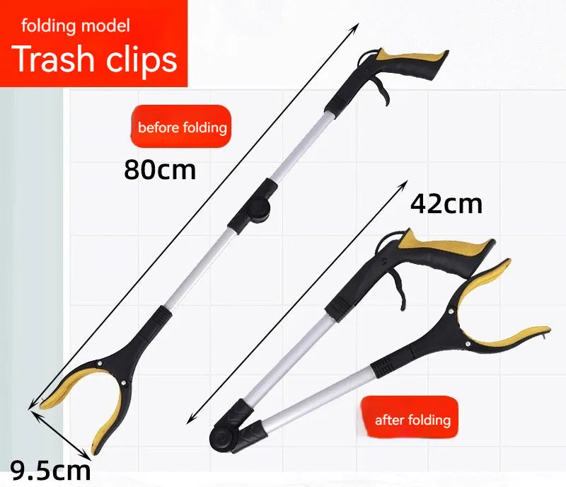 Folding aluminium alloy garbage pickup clamp with magnet sucker showing blue handle option