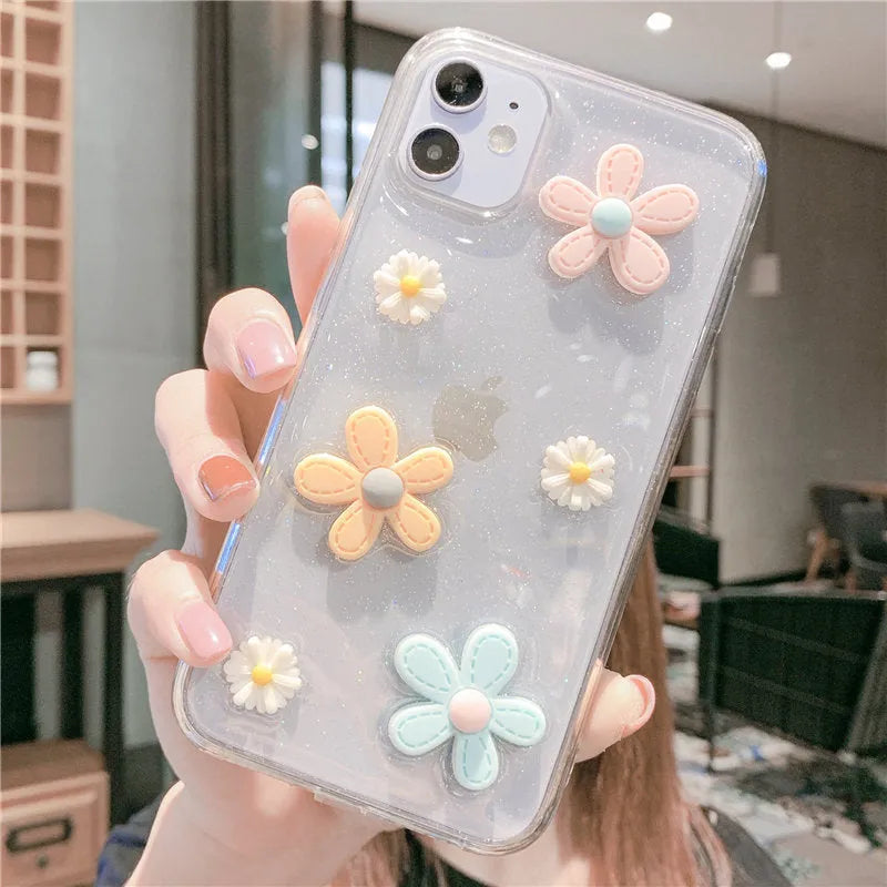 Soft rubber iPhone case with heart floral design compatible with multiple Apple iPhone models