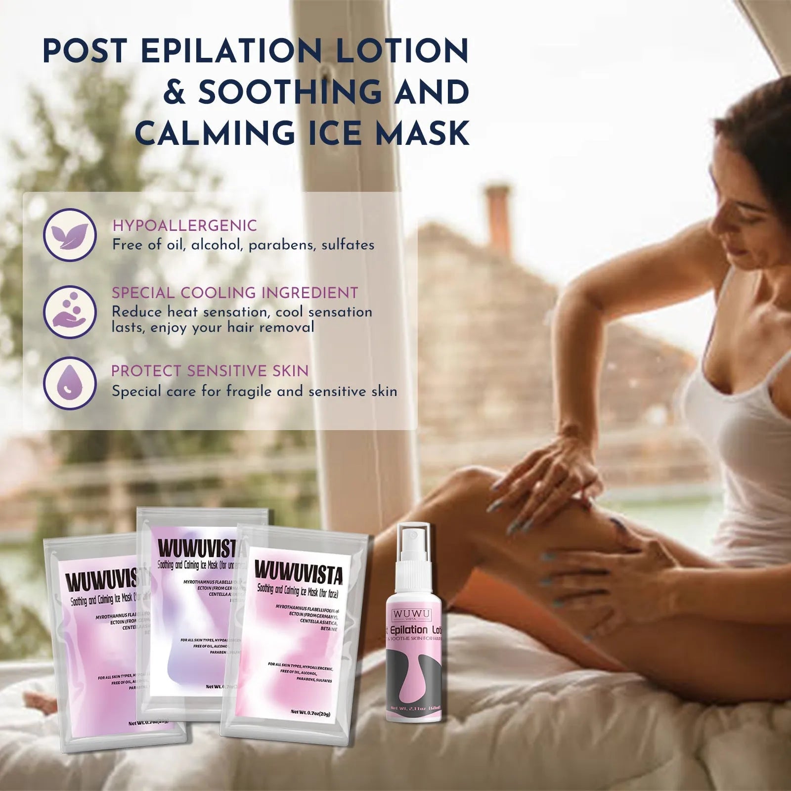 Professional waxing kit with wax warmer, five types of hard wax beans, application sticks, and post-epilation products.